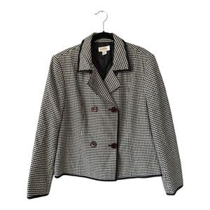 Talbots Women's Houndstooth Silk Wool Jacket Size 14 Black White Classic Career